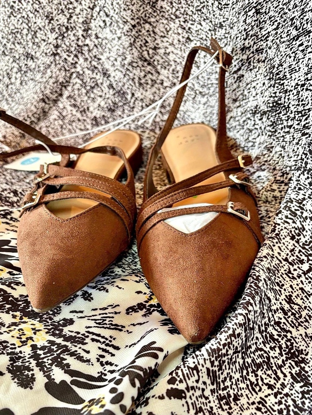 A New Day Twiggy Multi Buckle Mini Heel Flats Brown US 7.5
